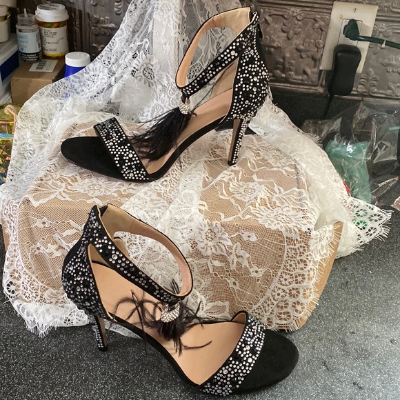 Wedding Dress Party & Evening Stiletto Heel Pearl Tassel Black Color Size 12 - Picture 3 of 16